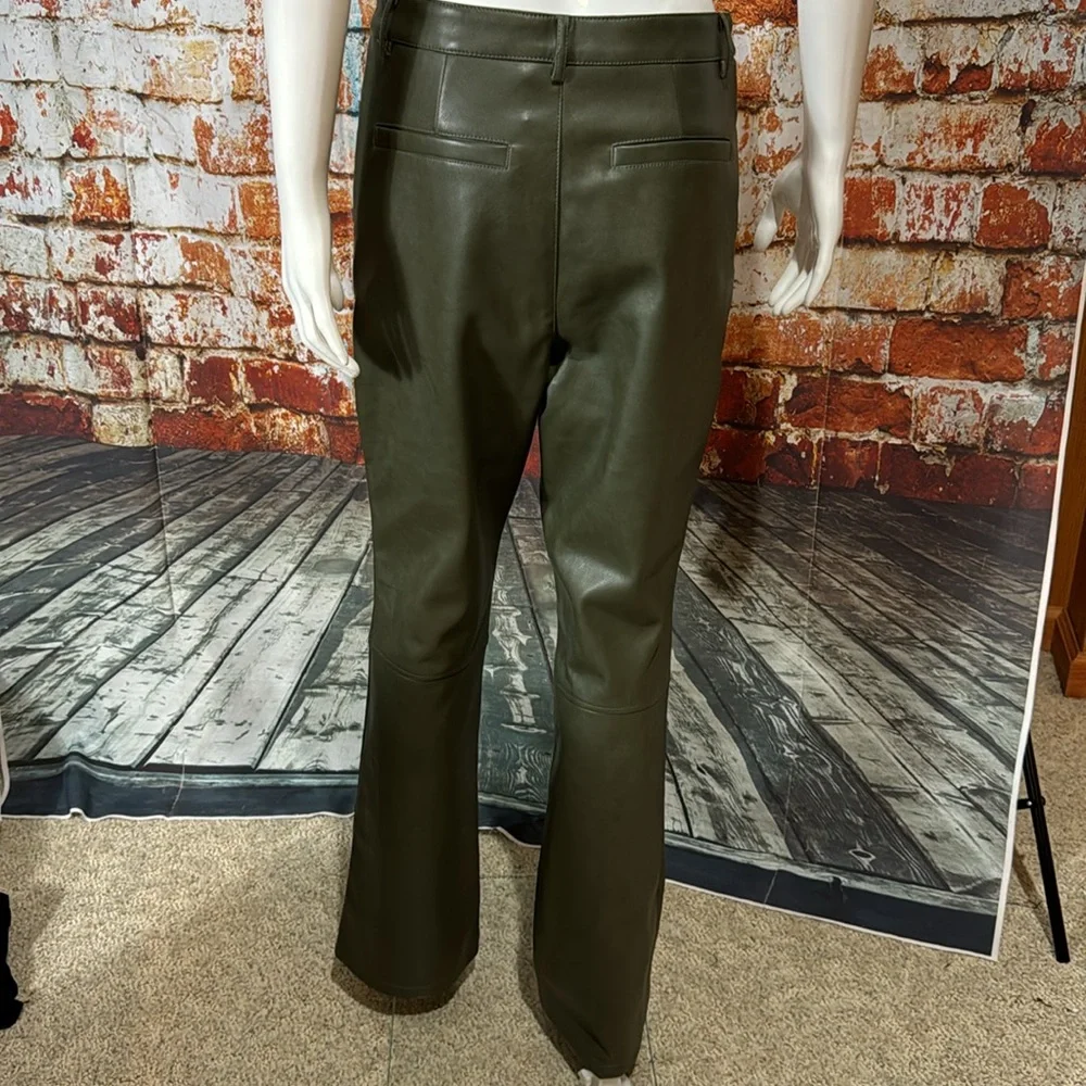 Anthropologie Avec Les Filles Faux Leather Kick-Flare Pants in Green - Picture 9 of 10